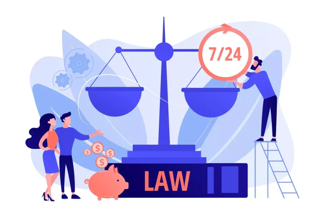 Ilustração representando a MP 808, com balança simbolizando justiça, pessoas carregando moedas e uma piggy bank, destacando aspectos legais e financeiros.
