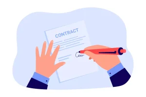 Imagem de uma mão assinando um contrato de trabalho intermitente, representando um modelo de contrato para trabalho intermitente.
