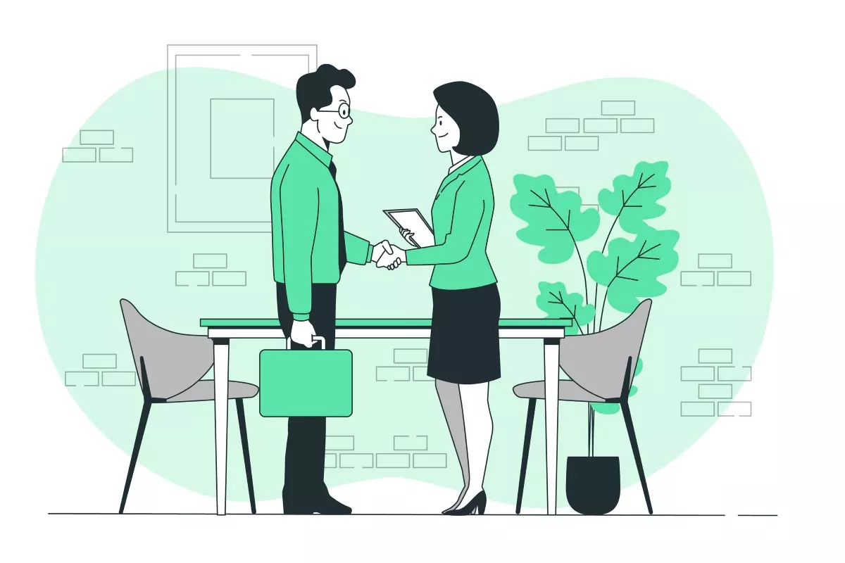 Imagem ilustrativa de uma conversa de encerramento de contrato intermitente entre um empregador e um trabalhador, destacando o momento de finalização do contrato. Ideal para quem busca informações sobre quando se encerra o contrato intermitente.